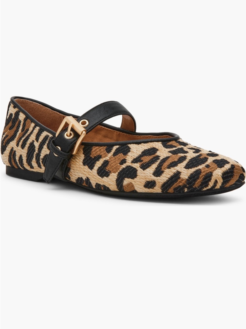 Dolce Vita Mulaney Mary Jane Flat Leopard Raffia Gold Buckle 8.5 NWT